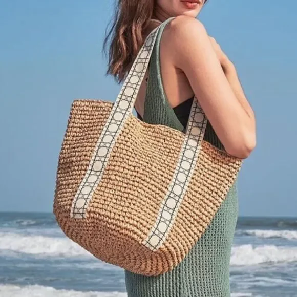 Kiss Sea Shoreline Creations Packable Woven Tote in Tan. New and sealed. - Picture 6 of 11